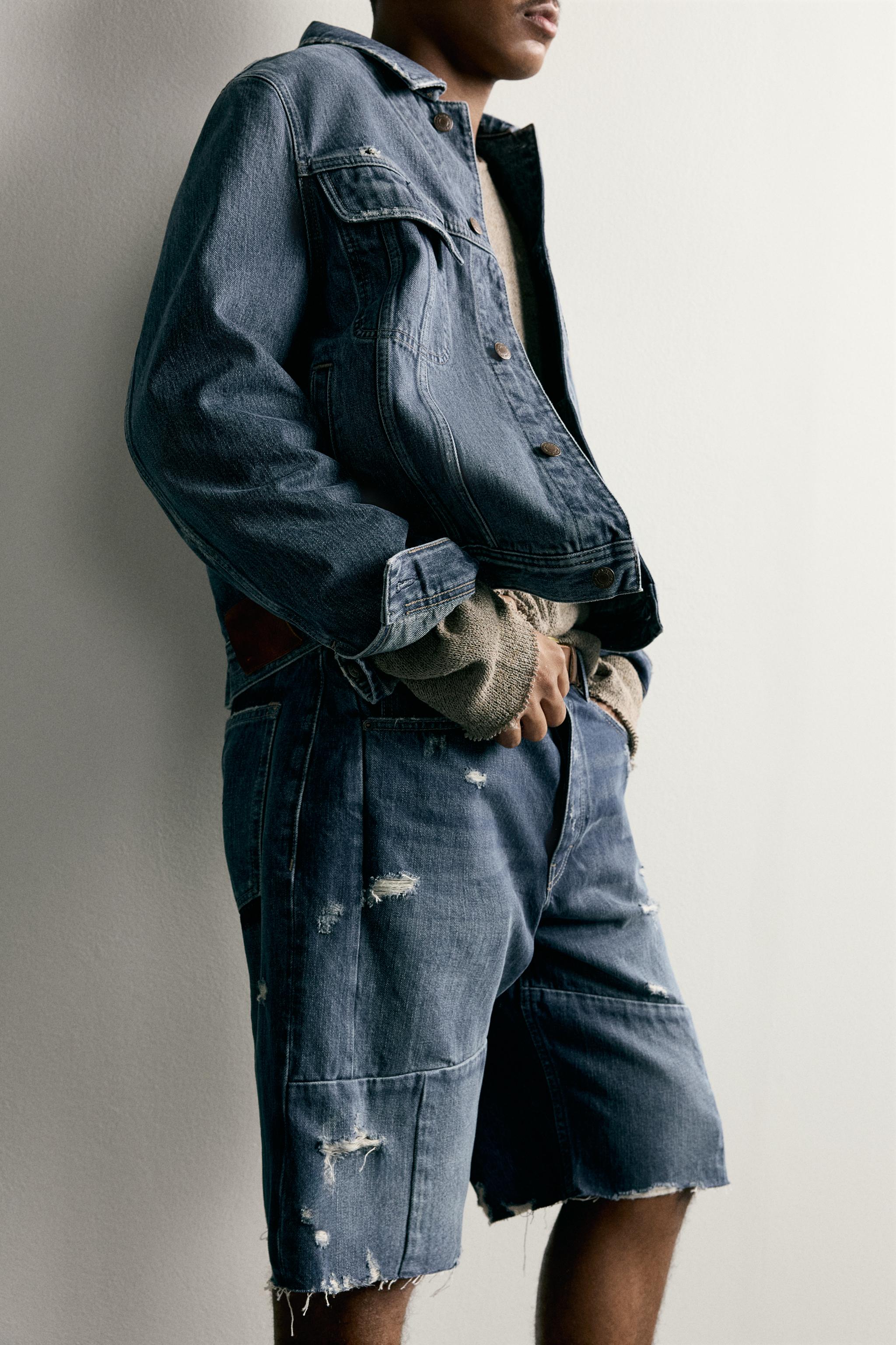 BAGGY FIT SEAMED DENIM SHORTS